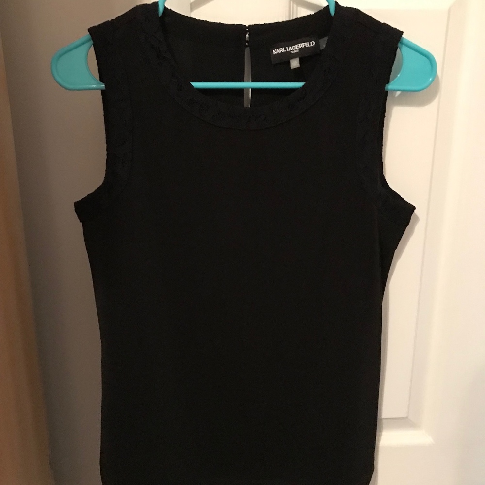 Black Karl Lagerfeld Top w/ lace trim XS